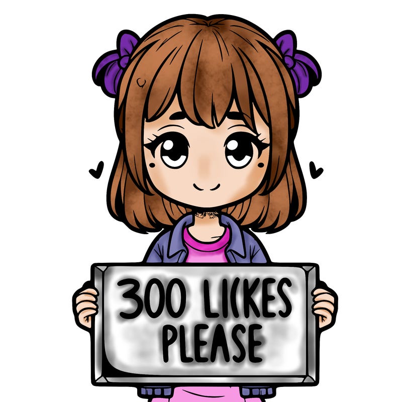 girl holding a sigh saying " 300 likes please"