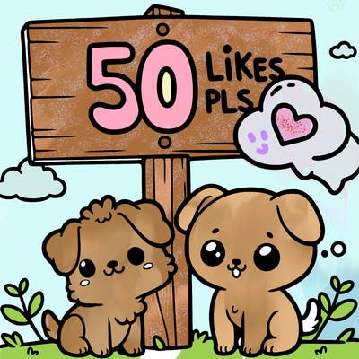 a cute dog and cat by a sign that says 50 likes pls