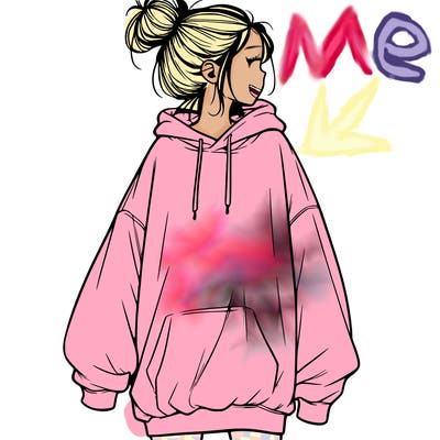 realistic girl with a oversized sweatshirt on and a bun