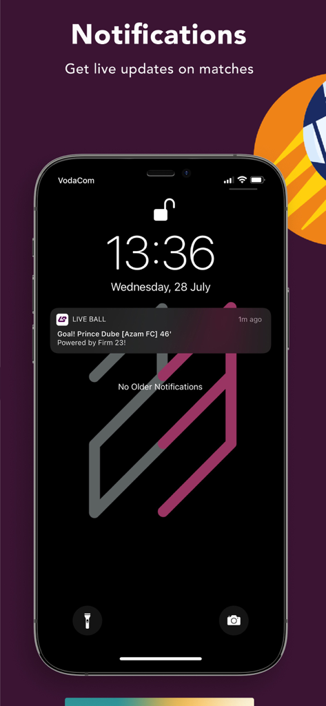 LiveBall - iPhone lock screen showing a LiveBall app notification for a goal scored in a Tanzania Premier League match