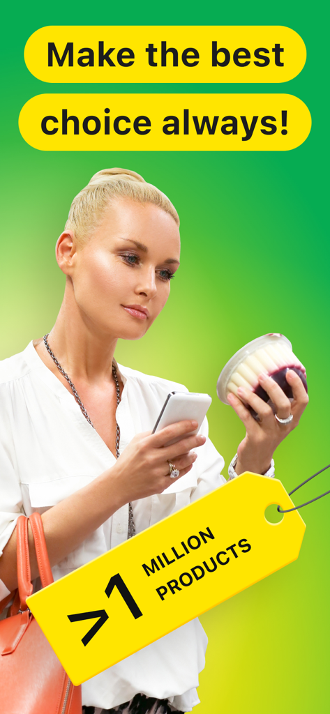 A woman using a smartphone to scan a food container's barcode to check for gluten and allergens