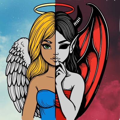 realistic angel half demon