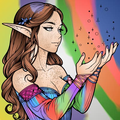 realistic elf girl doing magic