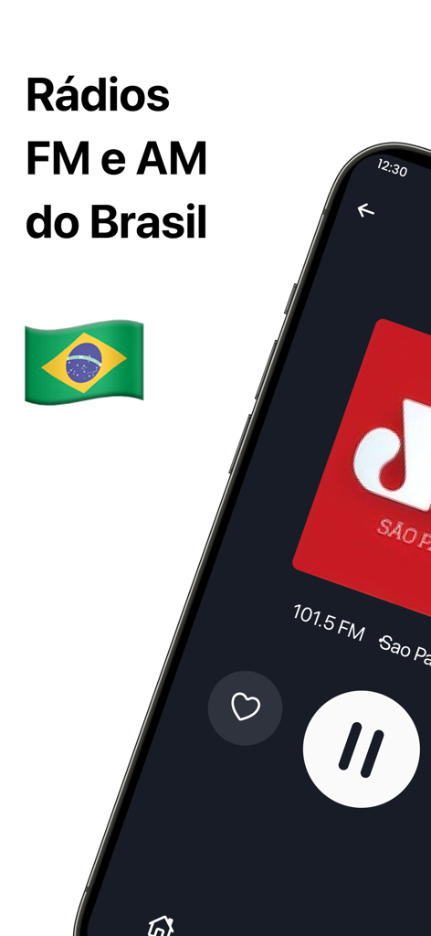 Rádio FM Brasil App Online - Interface of the Radio FM Brasil app displaying Brazilian radio stations and playback controls