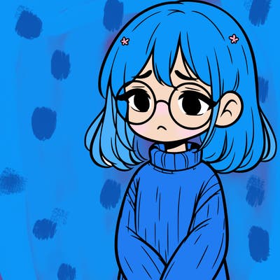sad girl with glasses in a sweater