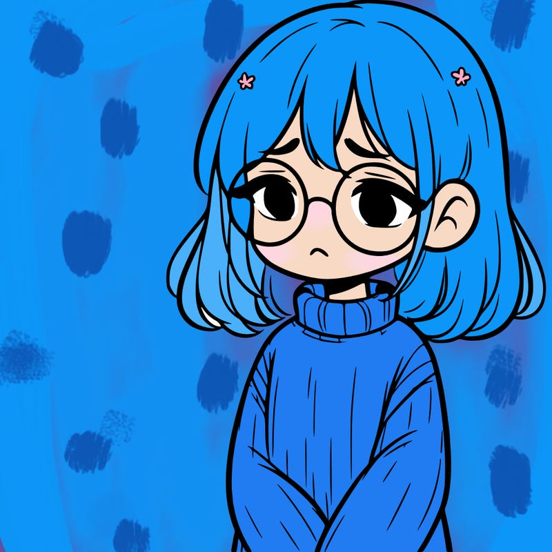 sad girl with glasses in a sweater
