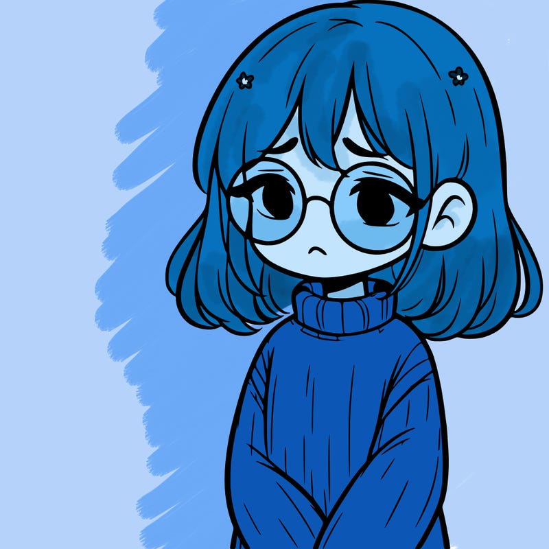 sad girl with glasses in a sweater