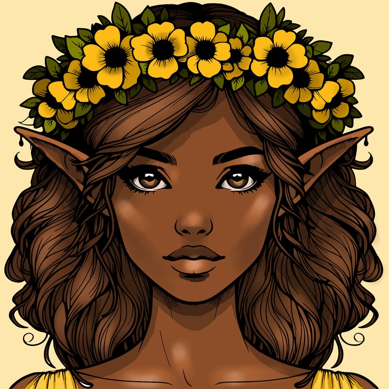 realistic female elf with flower crown