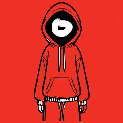 faceless girl in a tracksuit with a hood on and no hair