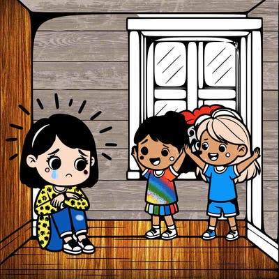 a girl in a corner and her friends trying to cheer her up