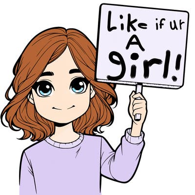 realistic girl holding up a sign