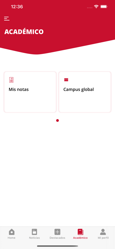 Pantalla académica de la aplicación UPF Mobil mostrando calificaciones y acceso global al campus.