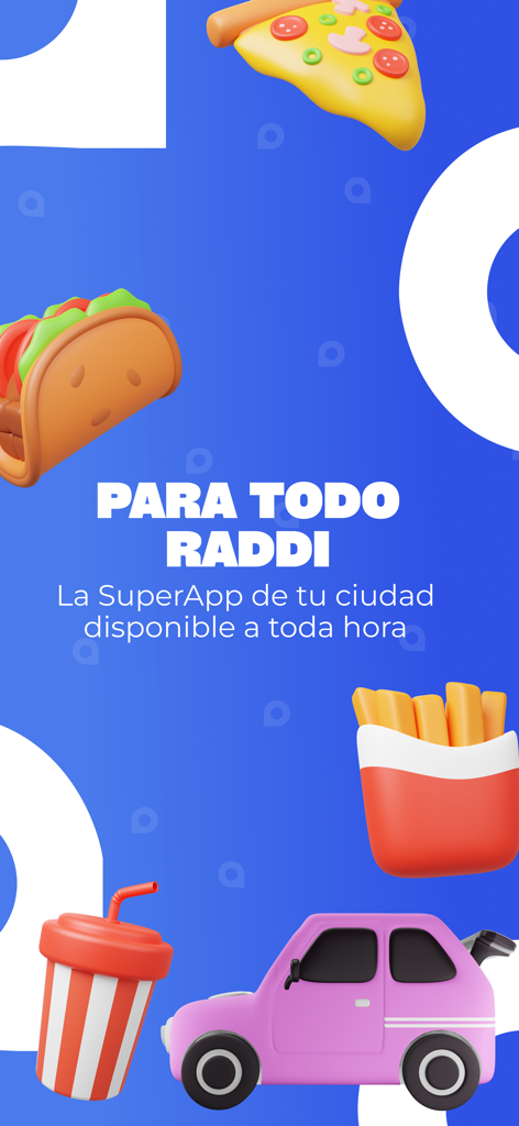 Promotional banner for Raddi SuperApp featuring 3D icons for food delivery and transportation services