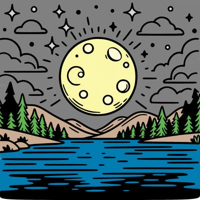 moonlight shining on a lake