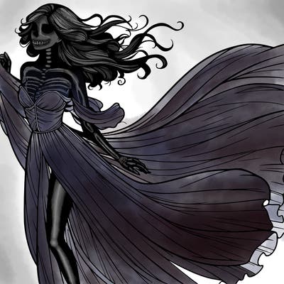 realistic woman in dress flowing the the wind