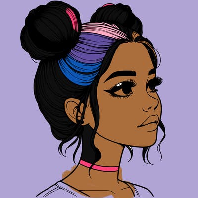 realistic girl with buns on the top of her head