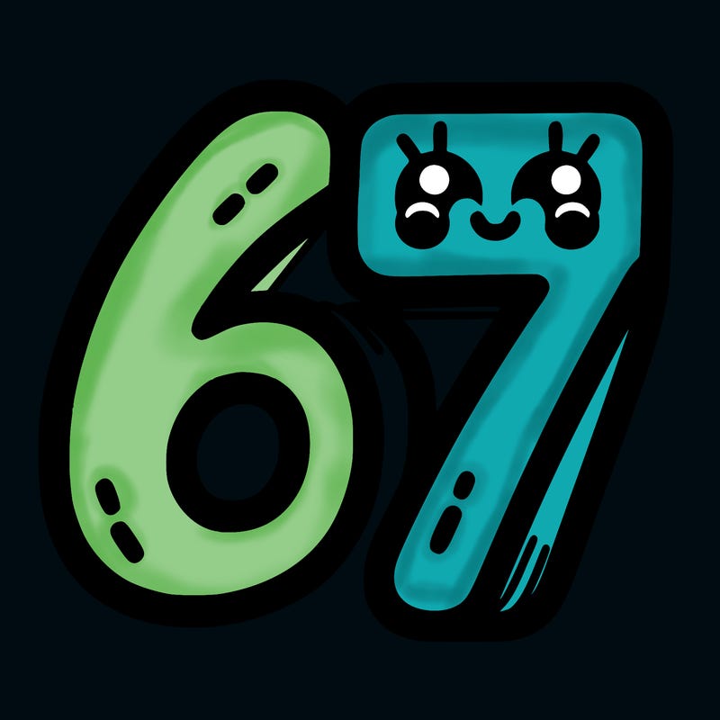 the numbers 67