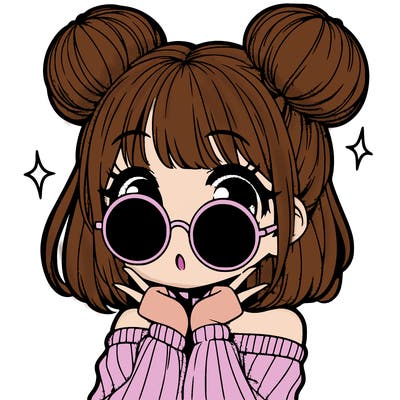 manga girl with hairbuns and sun shape sunglasses
