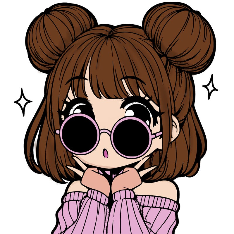 manga girl with hairbuns and sun shape sunglasses