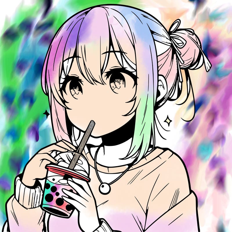 manga character drinking boba