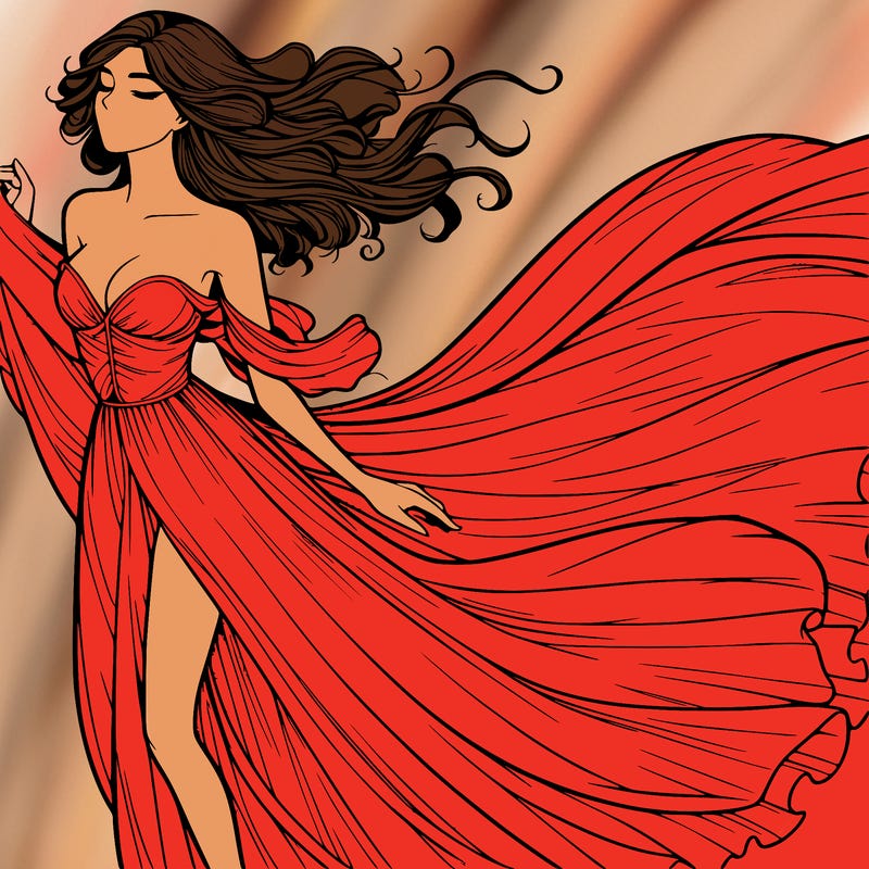 realistic woman in dress flowing the the wind