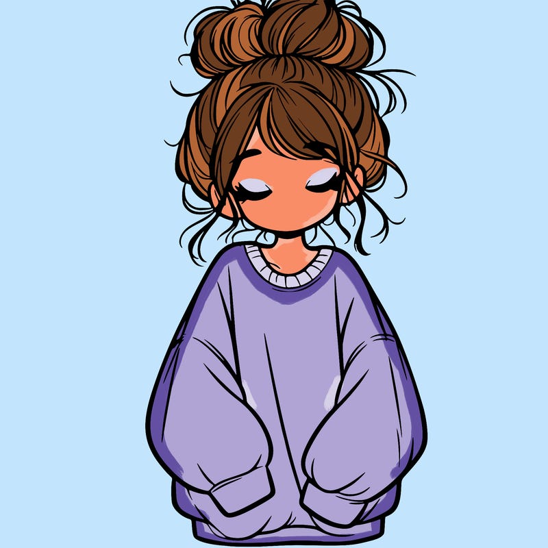 girl with baggy sweatshirt and messy bun