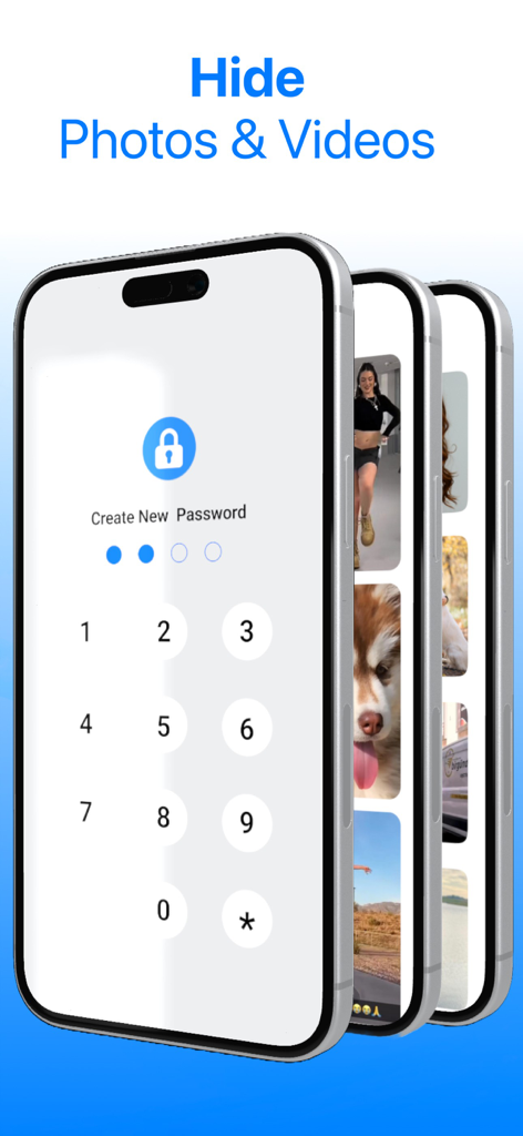 Cleanout app screen showing a secure password entry interface to hide photos and videos in a secret vault.