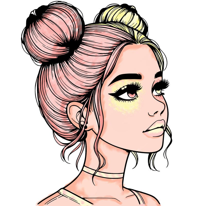 realistic girl with buns on the top of her head