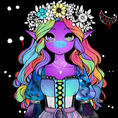 realistic elf girl wearing flower crown and dress