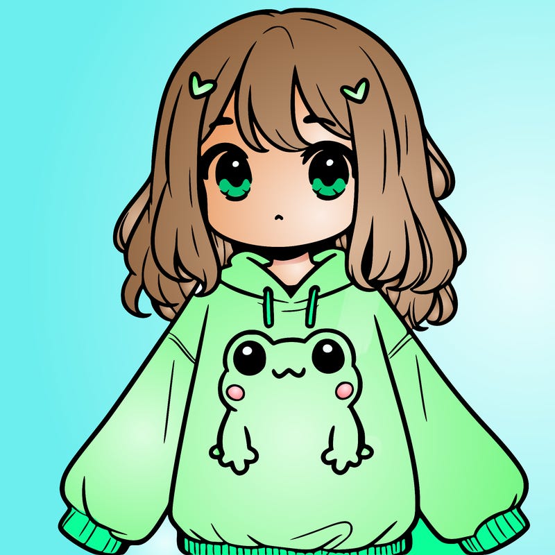 girl wearing frogging sweatshirt