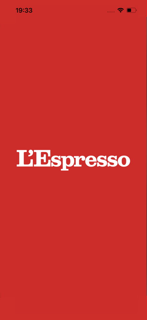 L'Espresso - LEspresso Nachrichten-App Splashscreen mit weißem Logo auf rotem Hintergrund