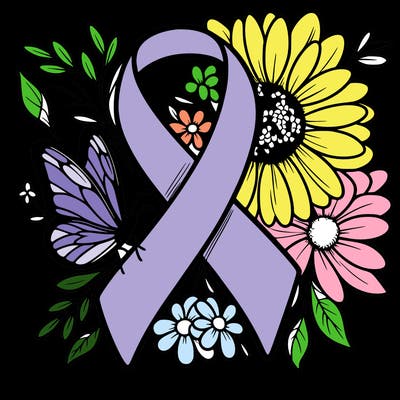 cancer awareness symbol with flowers and butterflies