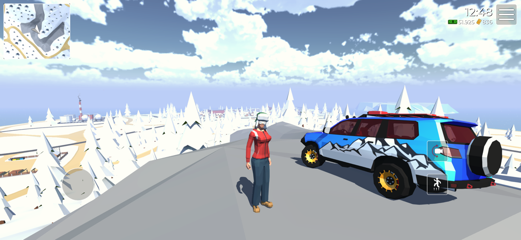 Cars LP - Extreme Car Driving - A customized blue SUV and player character in a snowy mountain glacier environment in the game Cars LP