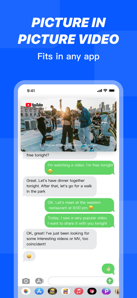 PiP Splitware - Split Screen - PiP Splitware app showcasing picture in picture video mode over a messaging app
