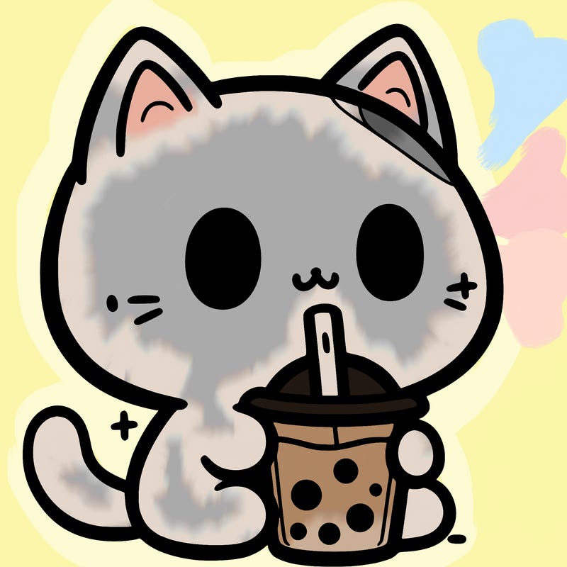 a cat drinking boba