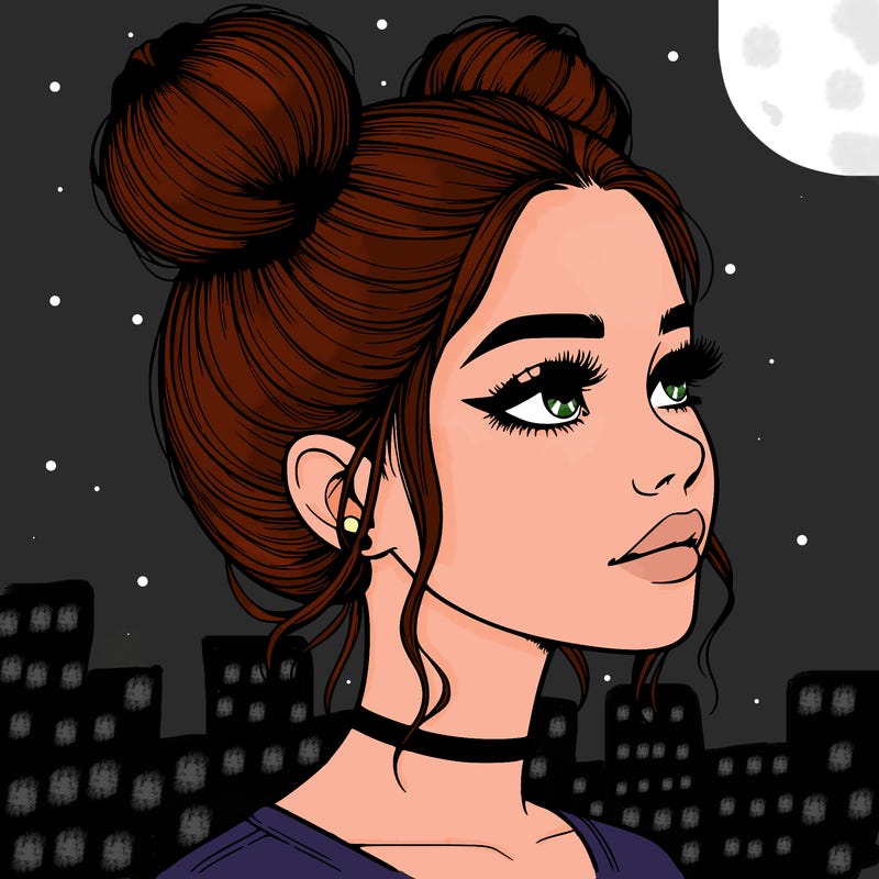 realistic girl with buns on the top of her head