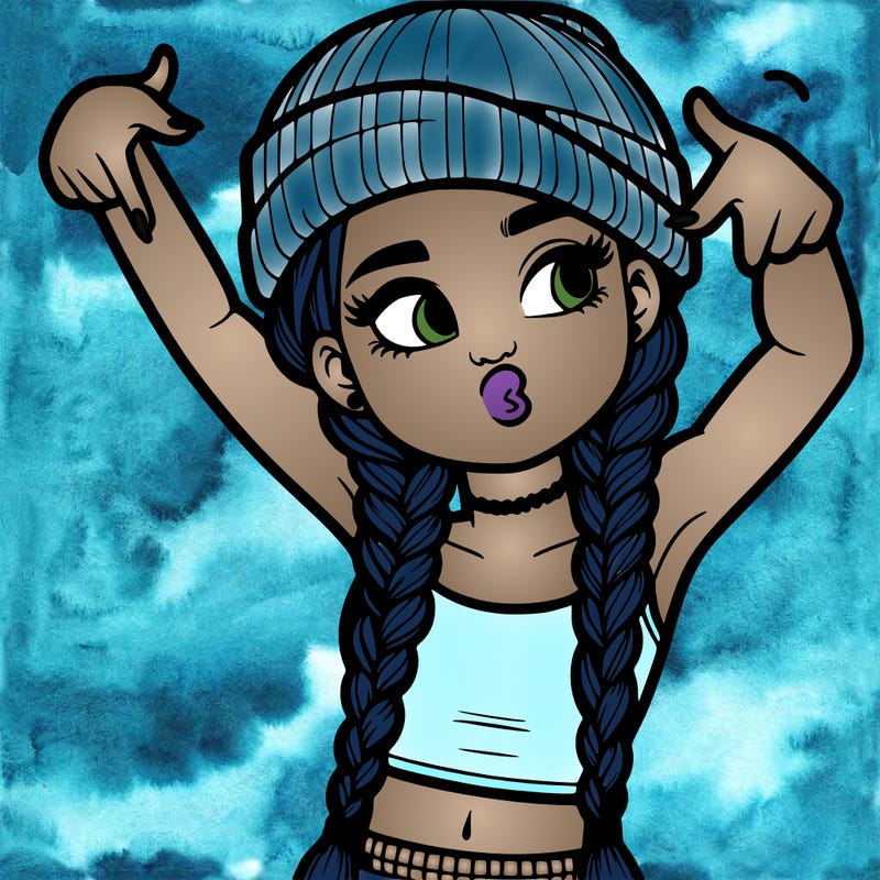realistic teenage girl with braids and a beanie and crop top doing 🫶🏼