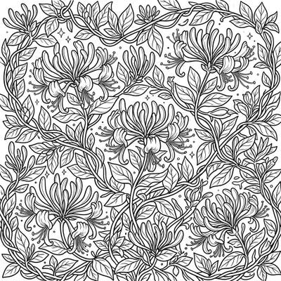 Immerse yourself in the beauty of nature with this intricate wild honeysuckle coloring page designed especially for teens. Explore detailed vines, lush leaves, and delicate trumpet flowers, perfect for a relaxing and creative coloring session.