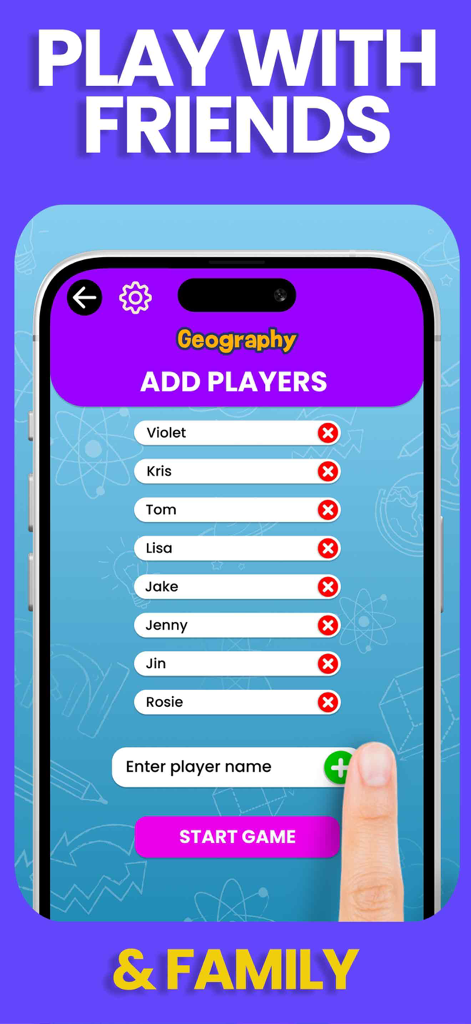 QUOKKA Games for Kids - Screen showing multiple players being added to a kids geography game in the QUOKKA app