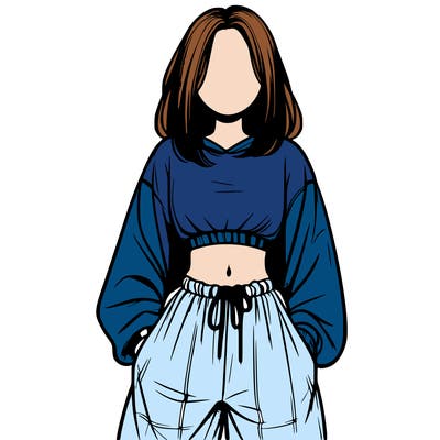 realistic girl faceless with baggy pants and a crop top