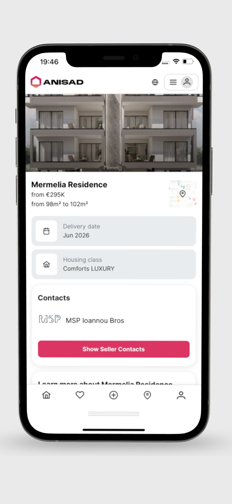 ANISAD - Aplicação móvel ANISAD exibindo detalhes de propriedade residencial de luxo para investimento