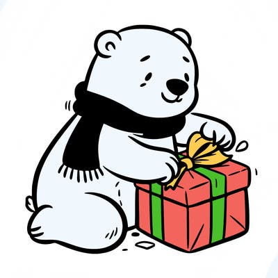 polar bear wrapping a present