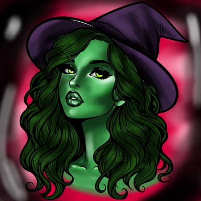 realistic witch girl with wavy hair and lips