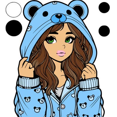 realistic girl in a animal pjs hoodie