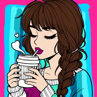 realistic girl drinking coffee