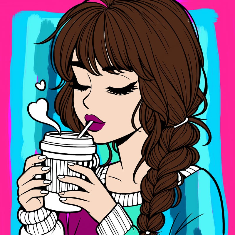realistic girl drinking coffee