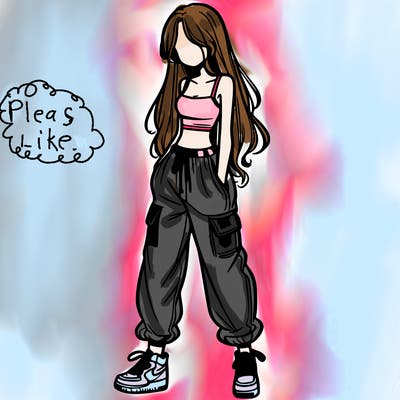 girl in baggy pants crop top and long hair