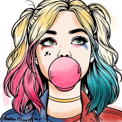 realististic girl blowing bubble -gum