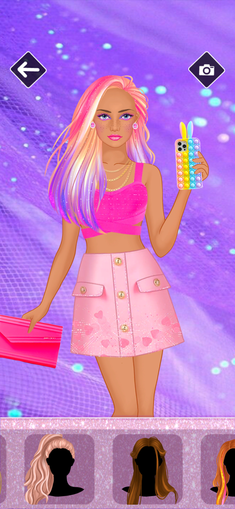 Sparkle Me - Makeover game - Sparkle Meのメイクオーバーゲームで、カラフルな髪とピンクのファッション衣装を着たスタイリッシュなアバター