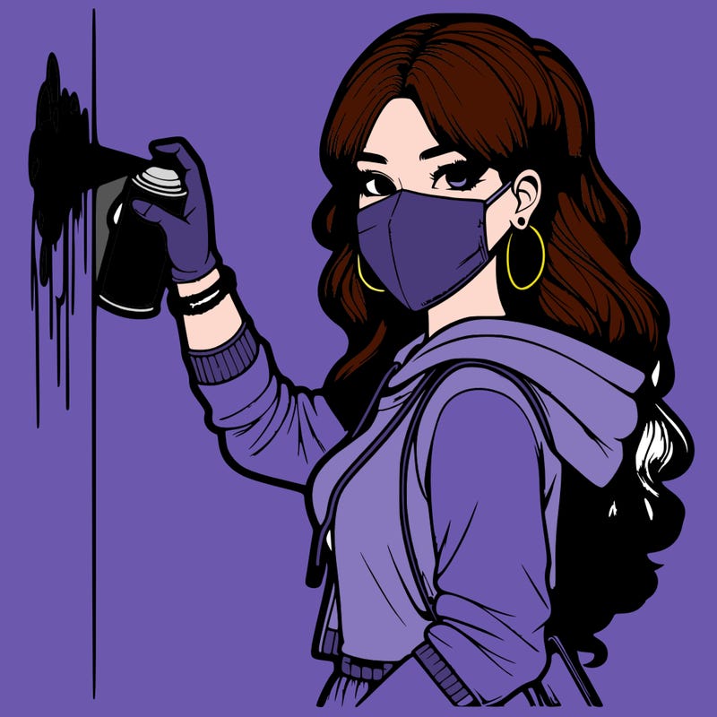 realistic girl with mask spray painting a wall